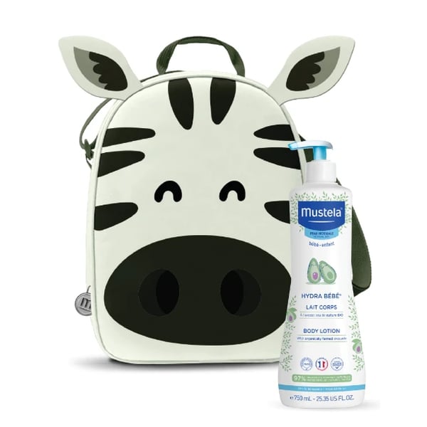MUSTELA BEBE LEITE HYDRA CORPO 750ML + MOCHILA ZEBRA