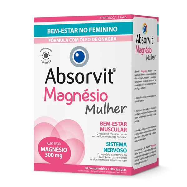 ABSORVIT MAGNÉSIO MULHER 30 COMPRIMIDOS + 30 CÁPSULAS